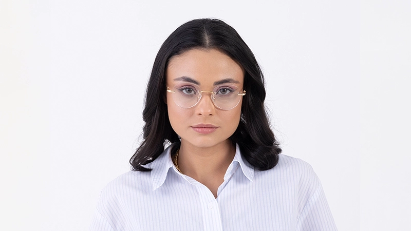 women wearing rimless glasses