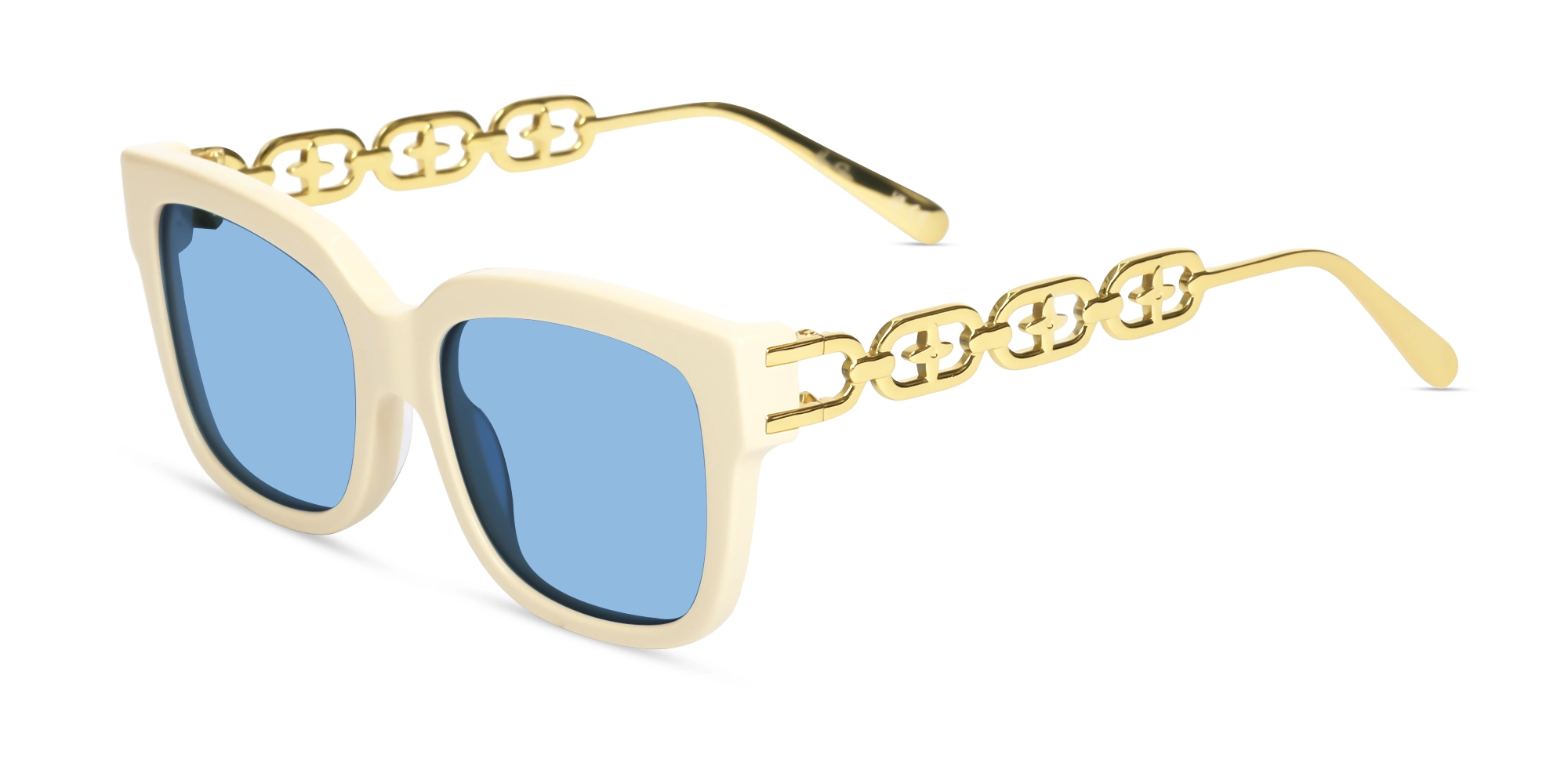 Beige & Gold Square Frame With Blue Tint Sunglasses-3 Beige & Gold Square Frame With Blue Tint Sunglasses-3
