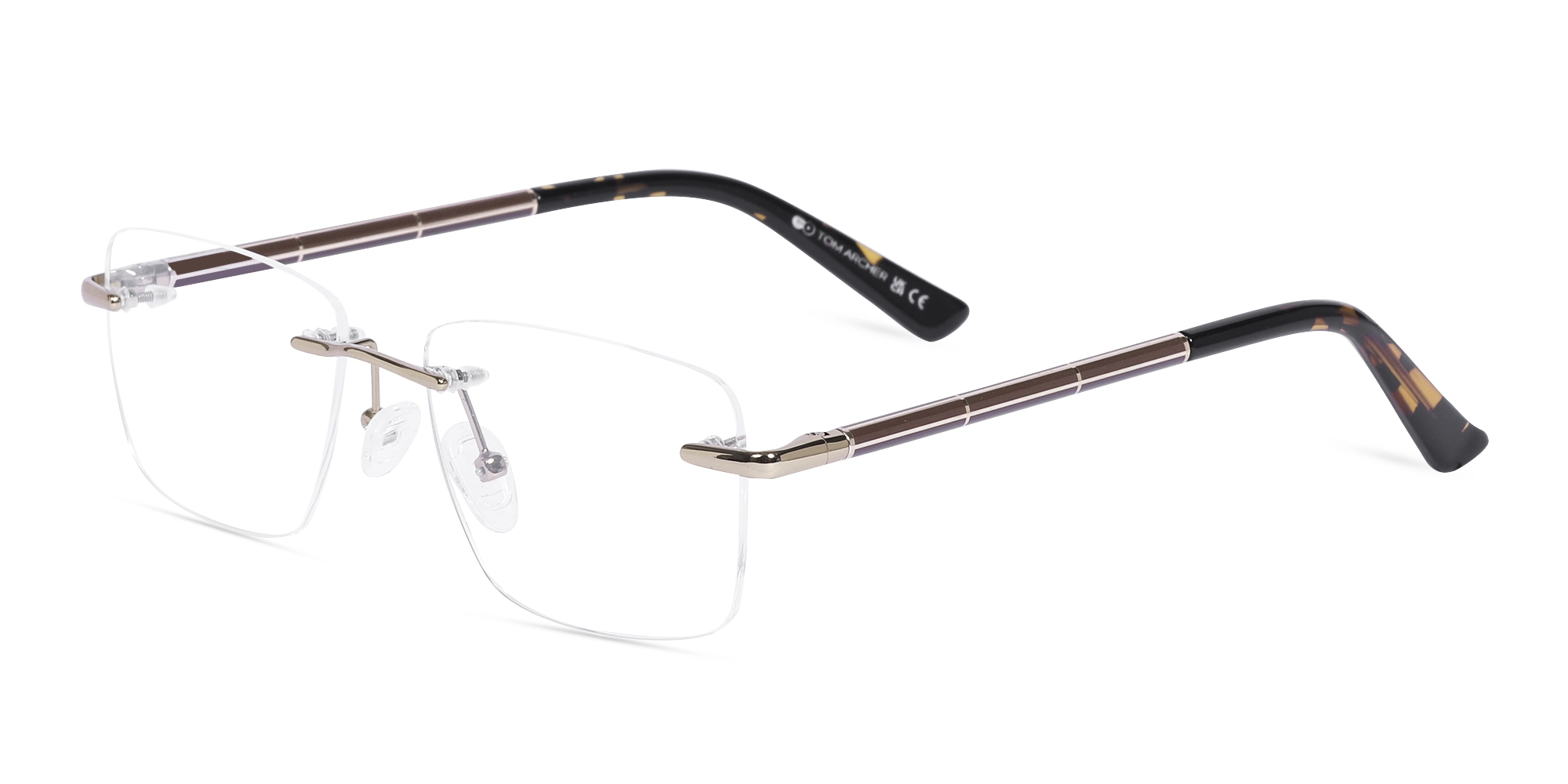 Gold Metal Rectangle Rimless Glasses-3 Gold Metal Rectangle Rimless Glasses-3