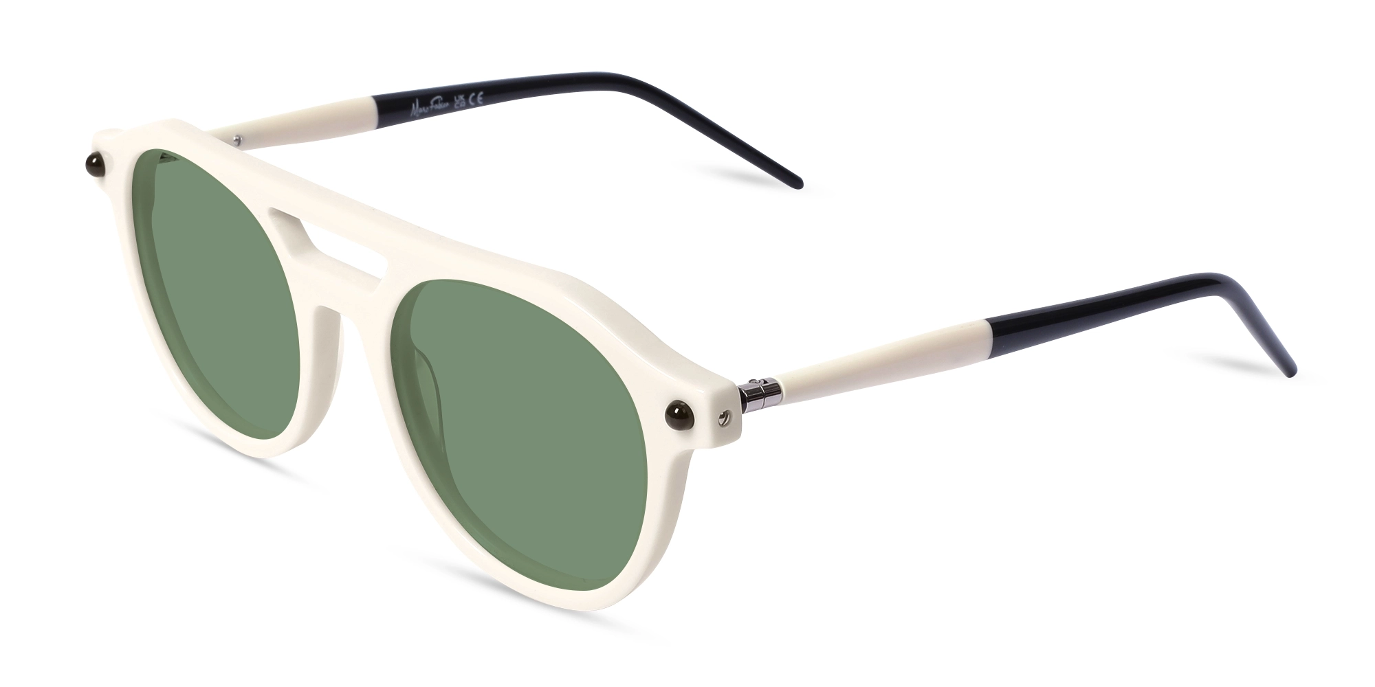 Creme White & Black Round Full-Rim Sunglasses Creme White & Black Round Full-Rim Sunglasses