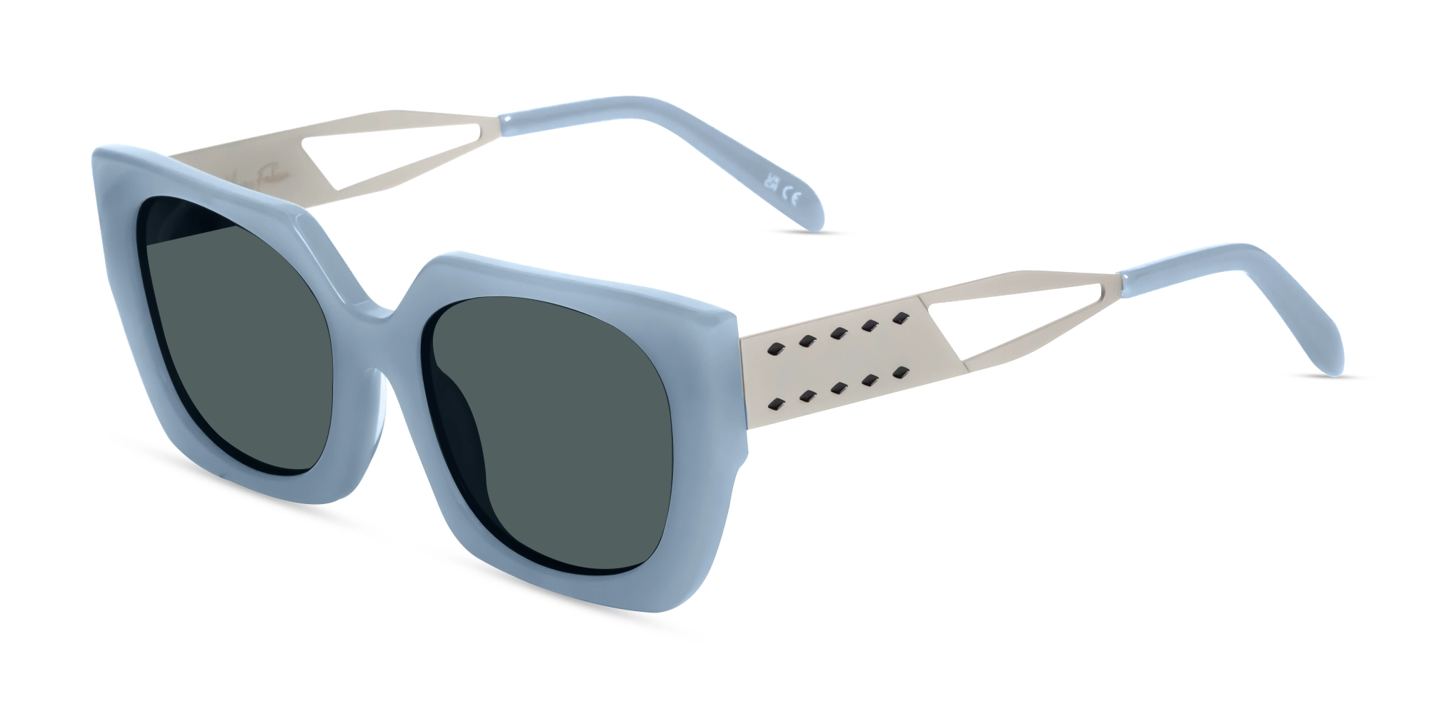 Blue Square Frame Dark Grey Tint Sunglasses-3 Blue Square Frame Dark Grey Tint Sunglasses-3