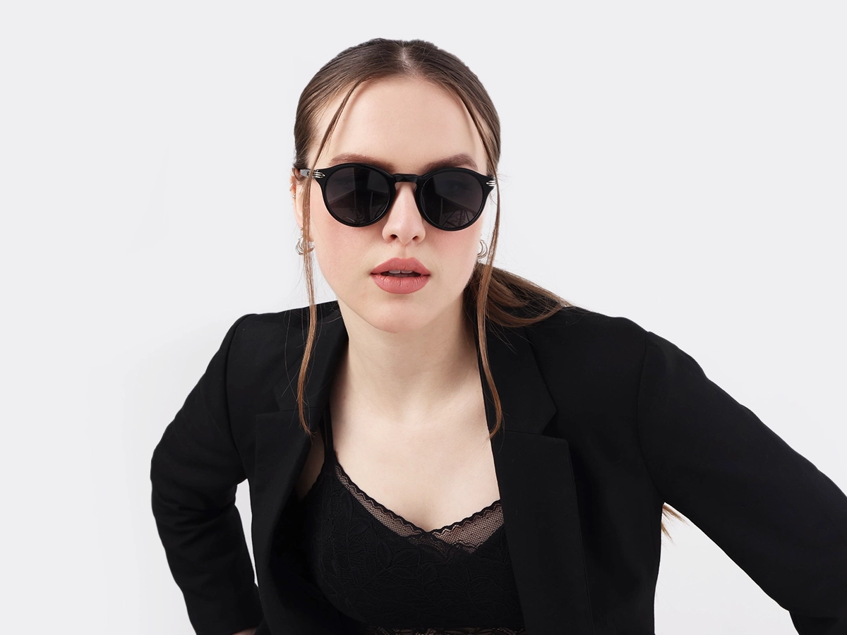 Black Round Acetate Full Rim Sunglasses 51