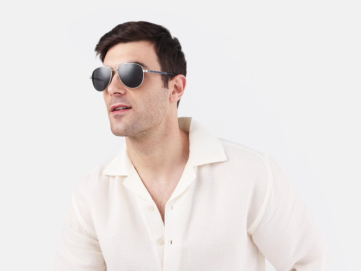 Silver Lightweight Double Bridge Metal Sunglasses 42