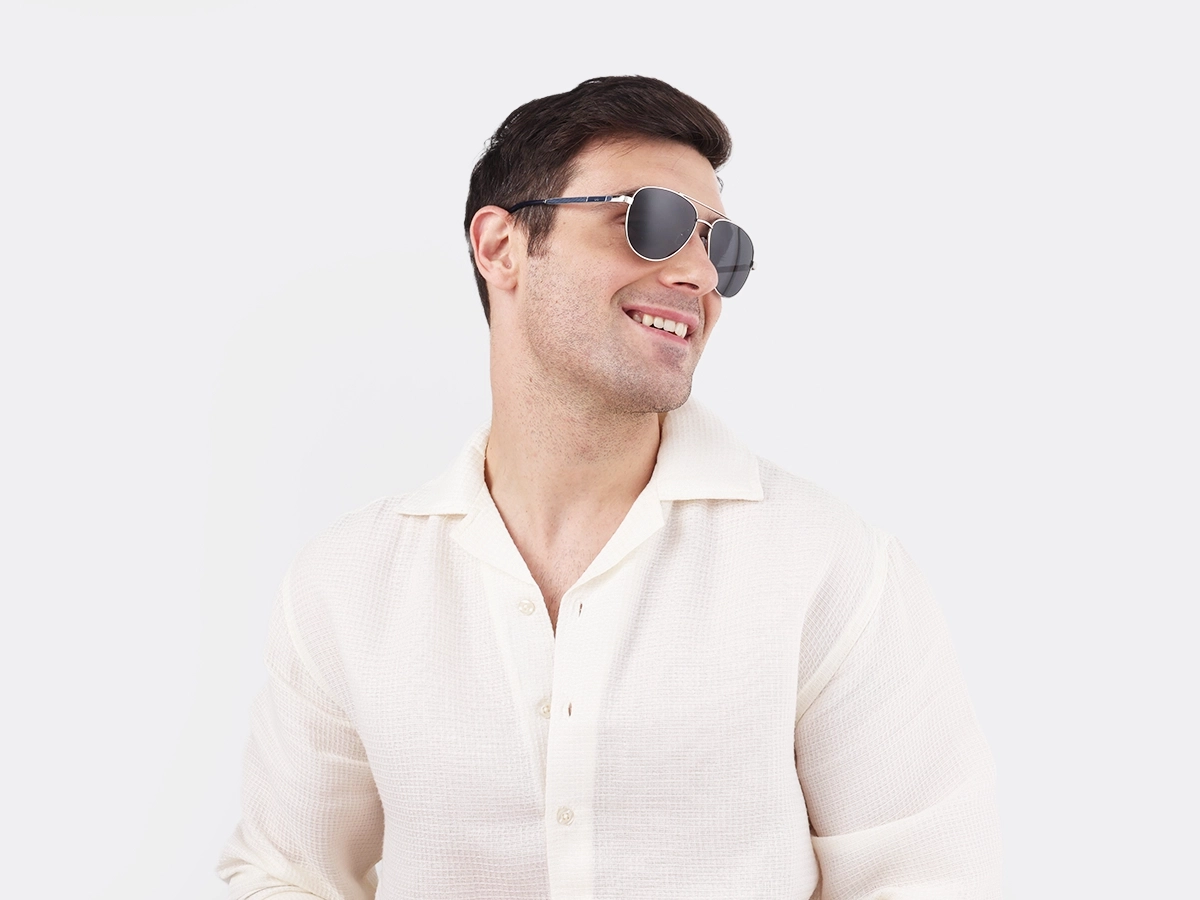 Silver Lightweight Double Bridge Metal Sunglasses 43