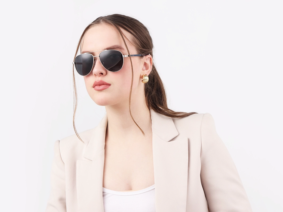 Silver Lightweight Double Bridge Metal Sunglasses 53