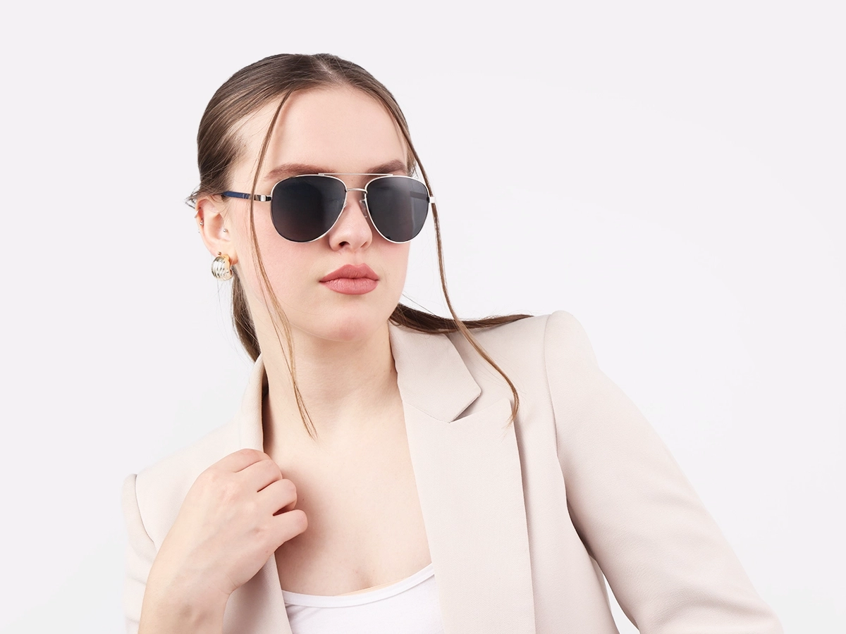 Silver Lightweight Double Bridge Metal Sunglasses 51