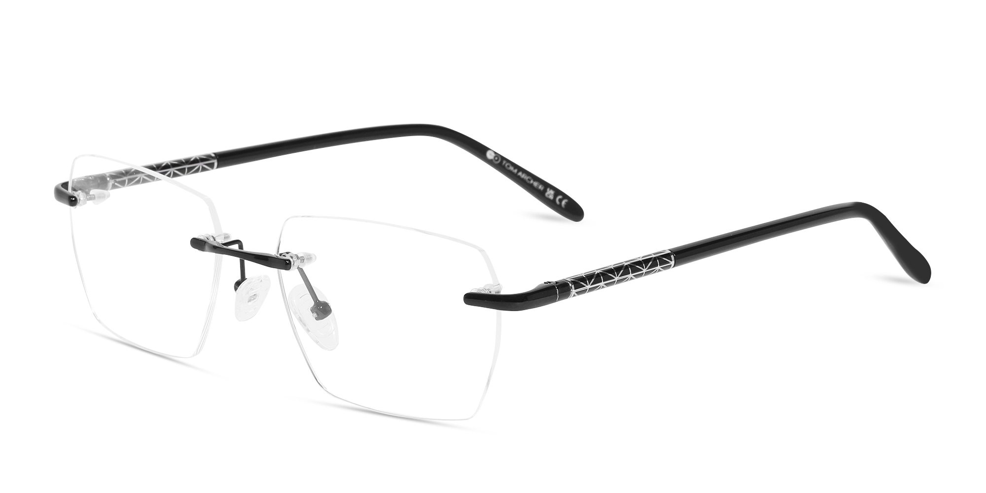 Black Metal Rimless Geometric Eyeglasses-3 Black Metal Rimless Geometric Eyeglasses-3