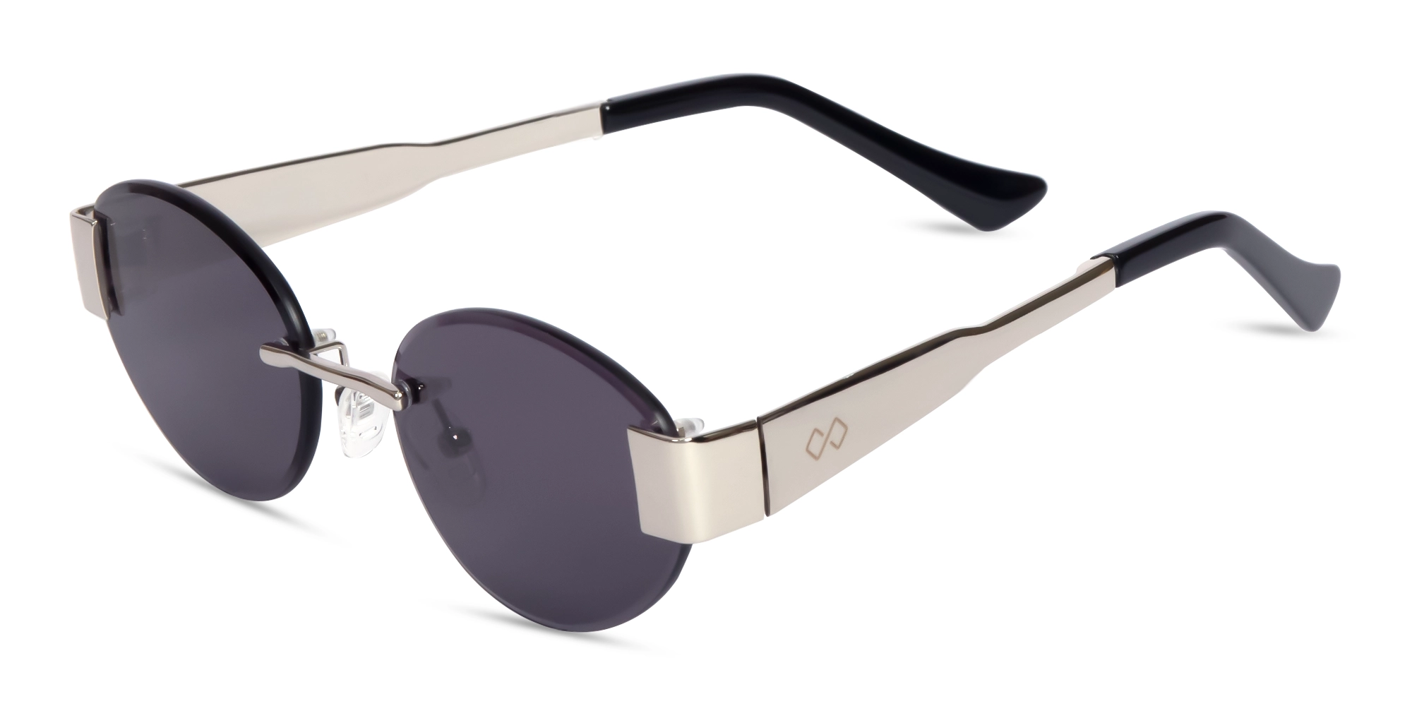 Oval Silver Rimless Sunglasses With Blue Tint-3 Oval Silver Rimless Sunglasses With Blue Tint-3