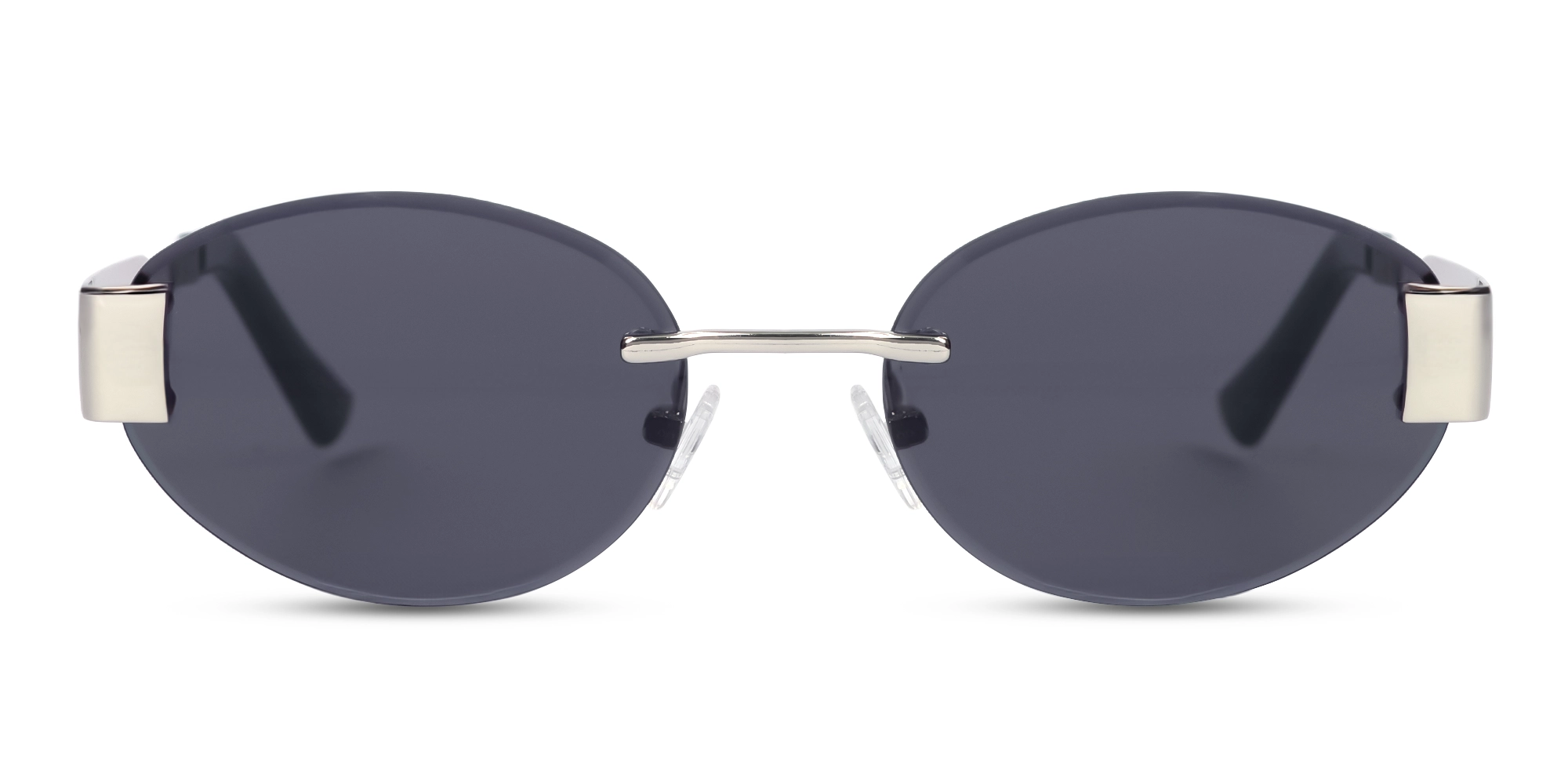 Oval Silver Rimless Sunglasses With Blue Tint-1 Oval Silver Rimless Sunglasses With Blue Tint-1