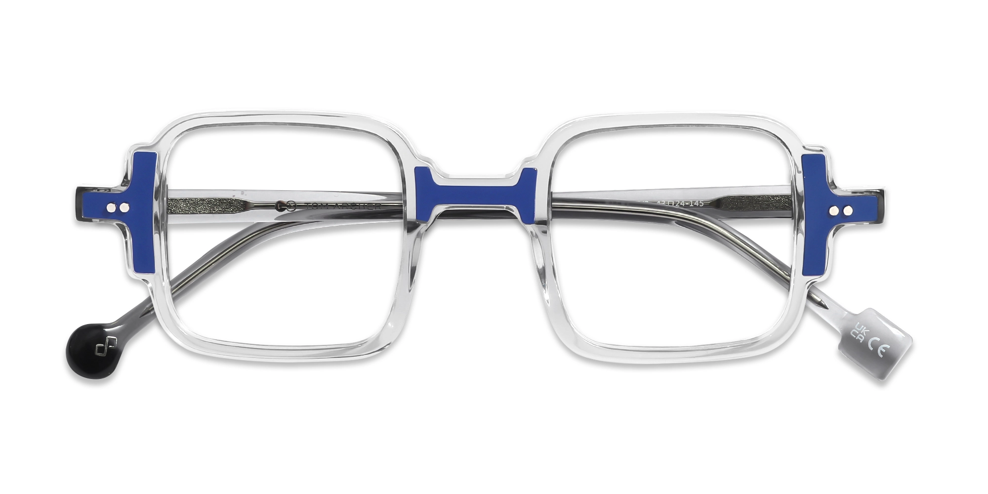 Crystal Grey & Blue Square Acetate Glasses-6