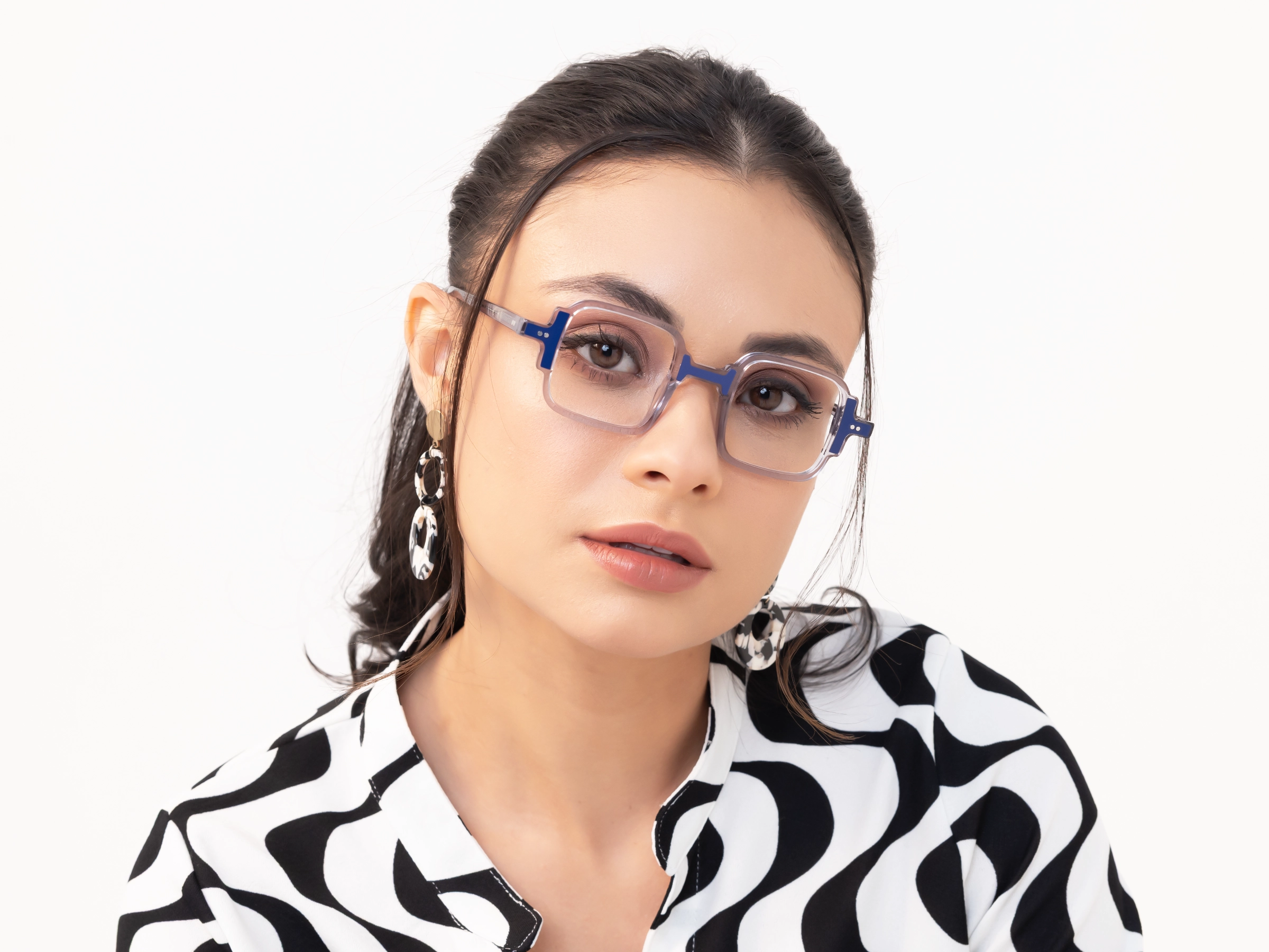 Crystal Grey & Blue Square Acetate Glasses-52